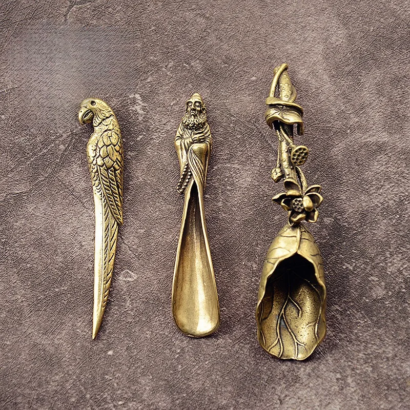 Handcrafted Solid Brass Tea Spade Tea Needle Lotus Seed Head Shovel Dama Master Tea Spade Tea Ceremony Kung Fu Tea Accessories