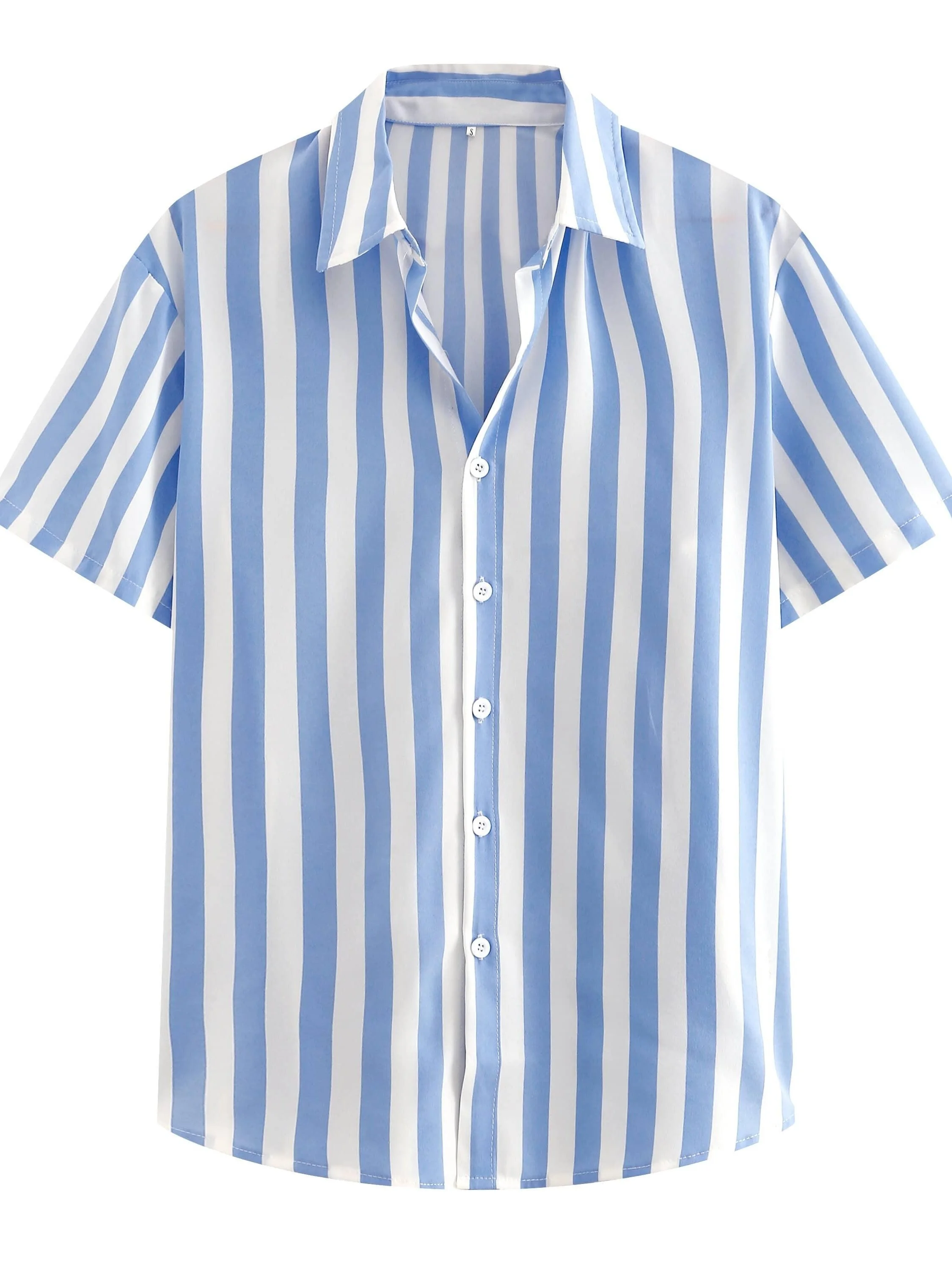 

Vertical stripe print men's casual short sleeve shirt, summer resort men's shirt