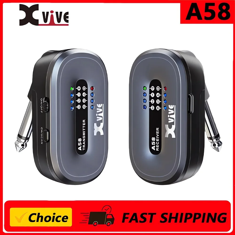 Sistema Inalámbrico para Guitarra Xvive A58, Transmisor y Receptor de 5.8GHz, Apto para Guitarras Eléctricas con Pastillas Activas o Pasivas