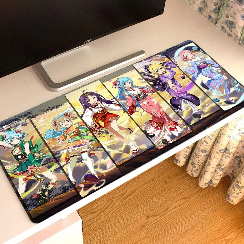 Sword Art Online Mouse Pad Keyboard Desk Mats, Kawai Rubber, Non-Slip Desk Mat, XXL90x40cm
