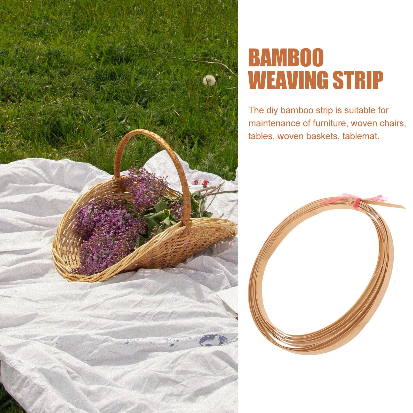 

1 Roll Of Basket Weaving Strip 5M Flat Diy Bamboo Slat For Craft Decorative Material Handmade Woven Baskets Furniture