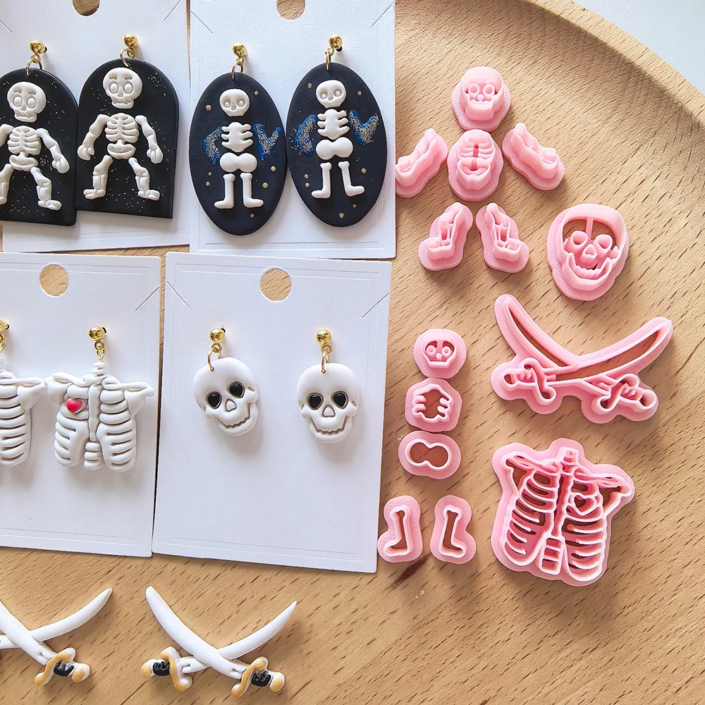 

14Pcs Skull Assembly Polymer Clay Cutters Set Plastic Clay Earring Cutter DIY Jewelry Mold Earring Making Accessories Tools