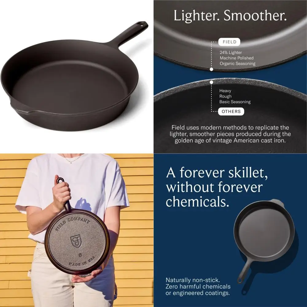 

10.25 Inch Field Company Cast Iron Skillet, Lightweight and Smooth, Nonstick, Preseasoned with Organic Oil, Made in USA