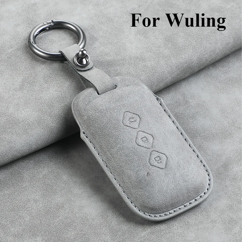 Leather for Chevrolet Aveo Trax Groove Captiva 2024 Wuling Flip Car Key Case Cover Shell 3 Button Remote Key Keychian Accessory