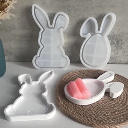 Molde de bandeja de la serie de conejos DIY, plato de almacenamiento de platos de conejo bonito, molde de pegamento en forma de gota de yeso, herramienta de fabricación de decoración del hogar de Pascua hecha a mano