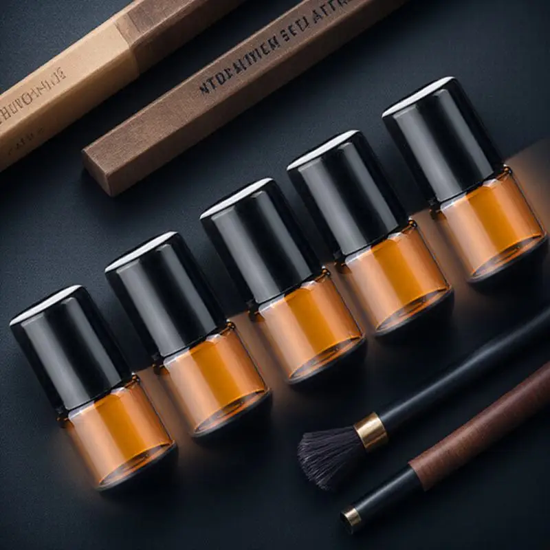 5Pcs Portable Roll-on Essential Oil Bottles Leak Proof Glass Perfume Dispensing Refillable Travel Bottles Black Lid