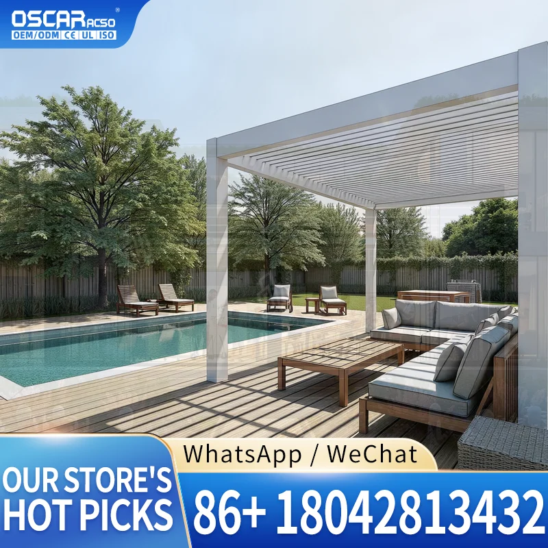 4x4 Waterproof Outdoor Aluminium Motorized Louvered Pergola Sun Shade for Garden Patio Backyard pergola