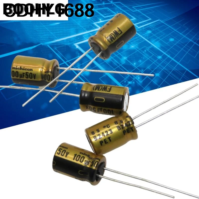 20 шт. оригинальный 100 мкФ 50 В японский аудиоконденсатор 50 В 100 мкФ 8X12 FW золотой корпус