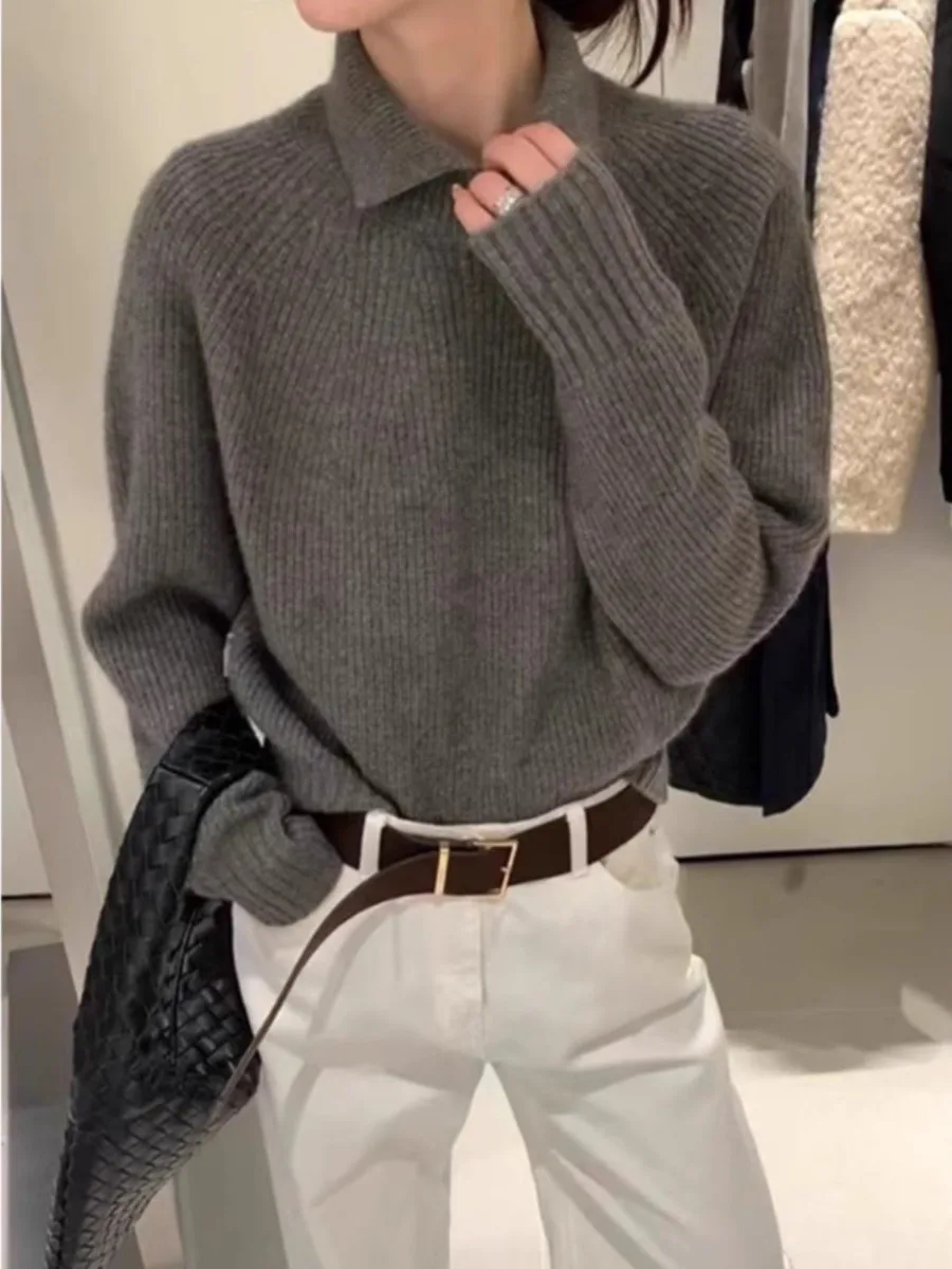 

Korean Sle Women's Knitted Sweater Pure Color Crew Ne Pullover Autumn Winter New Arrival mat Sle Long Sve Top