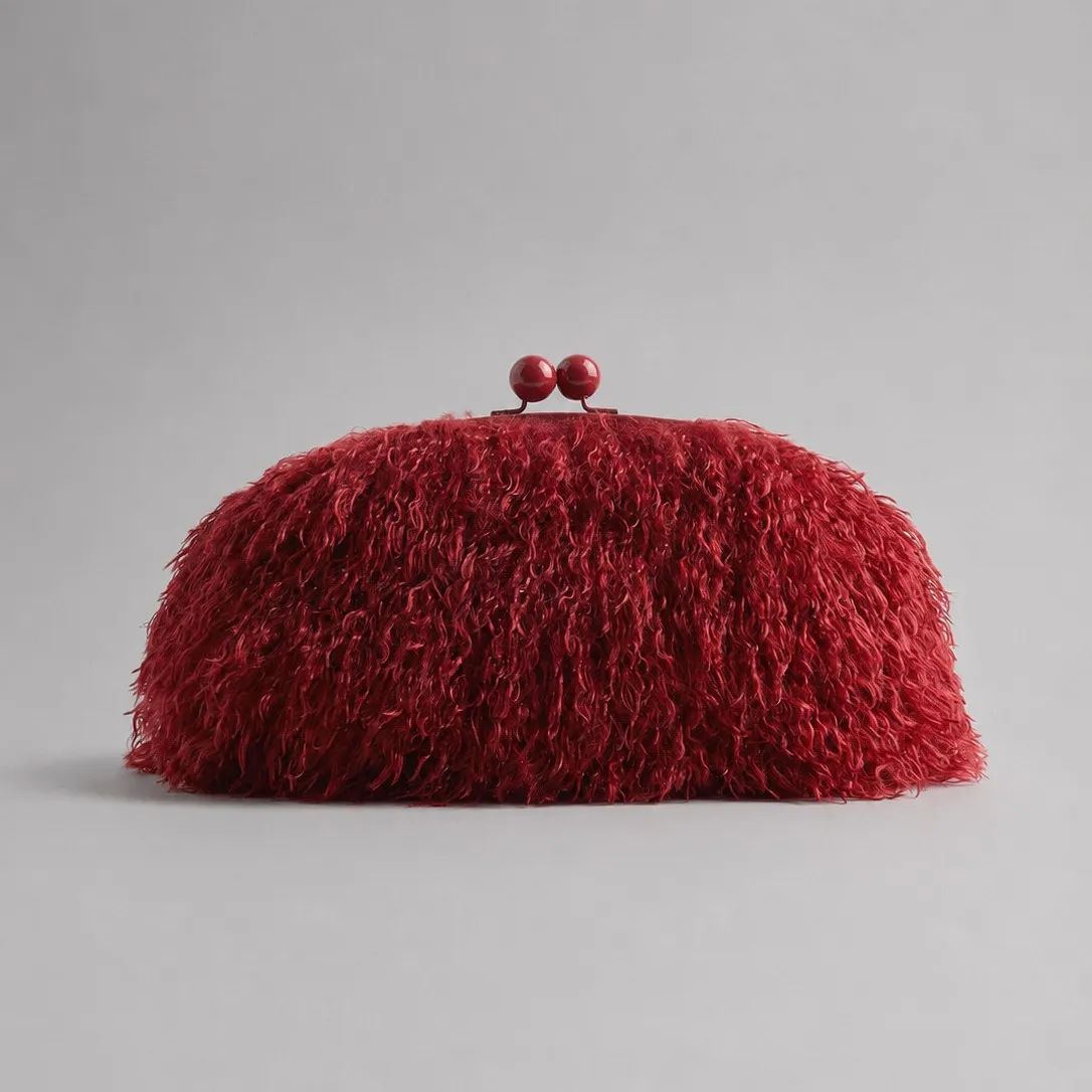 2026 AW New Faux Shearling Cloud Bag Stylish Long Curly Fuzzy Kiss-Lock Clutch Y2K Hot Girl Handbag Faux Wool Bags image 3
