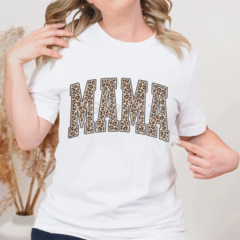 

Leopard Print Letter Mama T-shirts Vintage Happy Mother's Day Gifts Streetwear Short Sleeve Mom Fashion Casual Tshirts