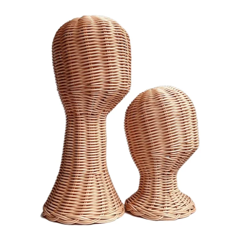 Rattan Mannequin Head Stand for Hat & Wig Display, Handmade Wicker Showcase, Stable Base, Unique Vine Woven Design & Durable