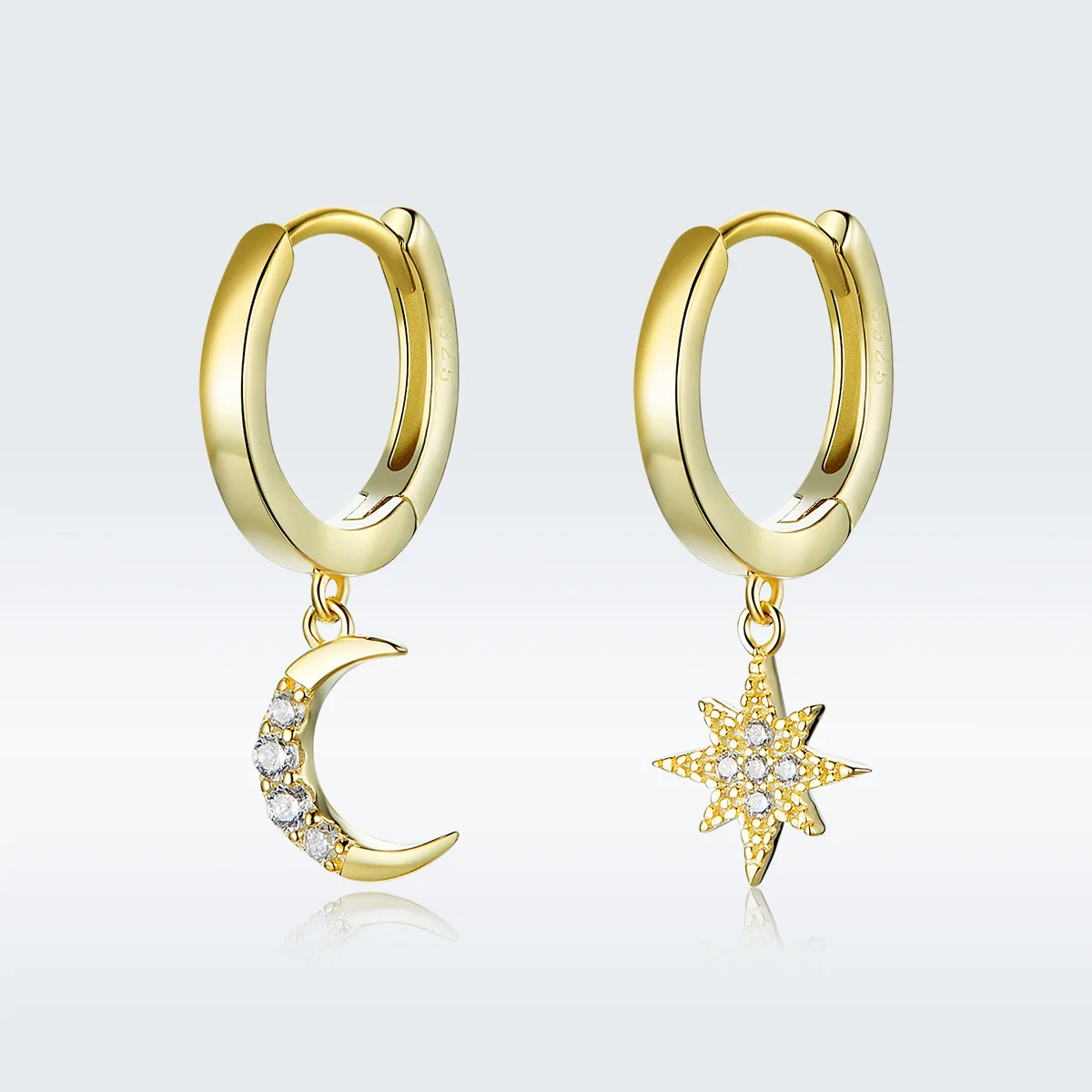 

S925 Star Moon Earrings Temperament 925 Sterling Silver anti-allergy Gold Plated Drop Earring