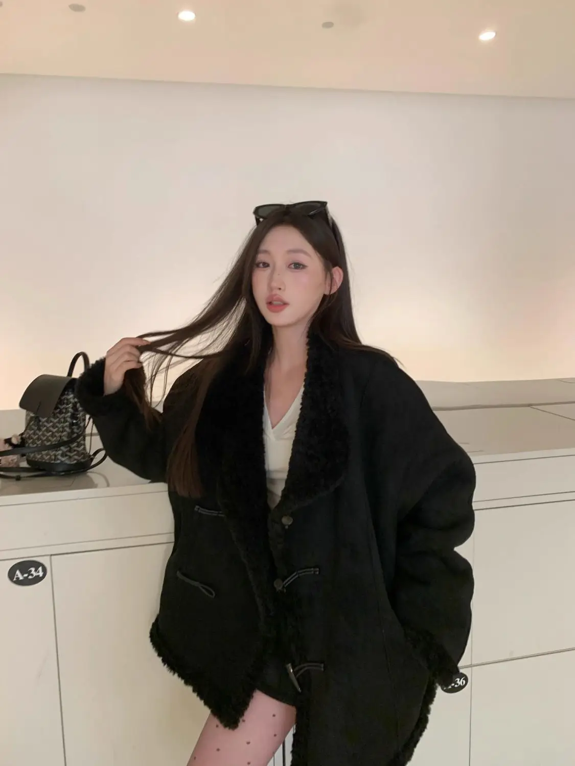 Nepbont voor jasjassen Damespatroon Afneembaar Buiten Dochter Dubbelzijdig Geribbeld Uitloper Tender Bow Casual Vrouwelijke Trend