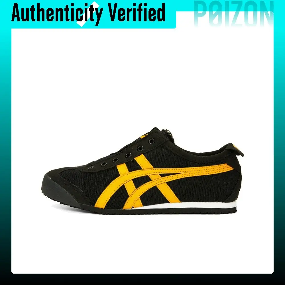 Onitsuka Tiger MEXICO 66 SLIP on Cow Split Leather Low top Casual Shoes Unisex Black Yellow 1183A360-001