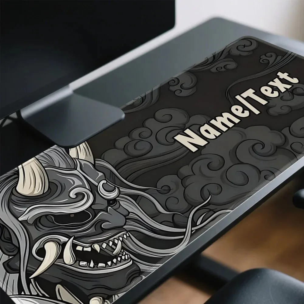 Extra Large Customizable Japanese Monster Gaming Mouse Pad, Artisan Black‑Gray Traditional Art Rubber Mat for Desktop Decor
