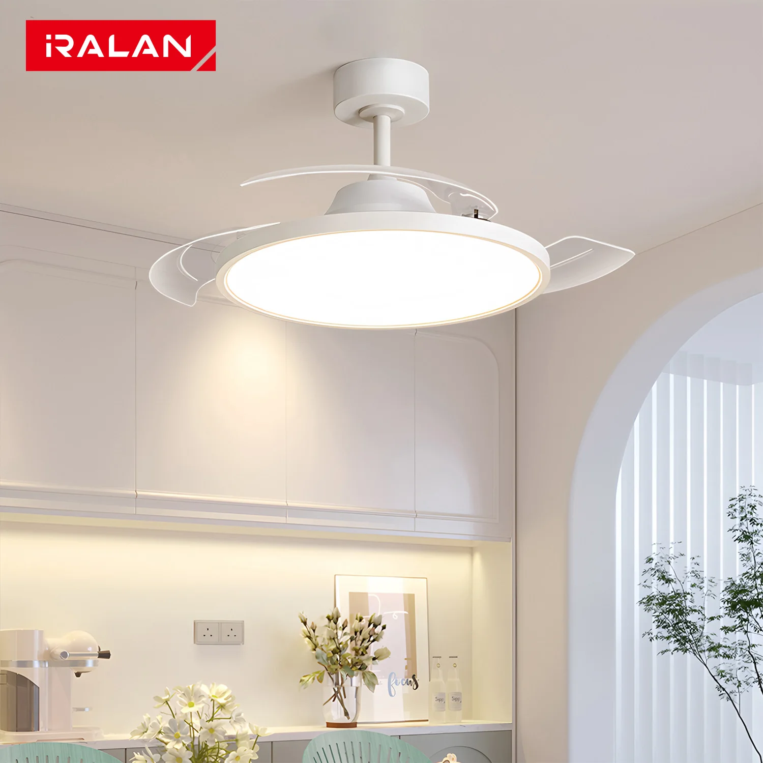 مروحة سقف قابلة للسحب مع أضواء جهاز تحكم عن بعد عكس الضوء 42/48 بوصة مروحة سقف حديثة غير مرئية لغرفة النوم وغرفة الطعام 6 سرعات