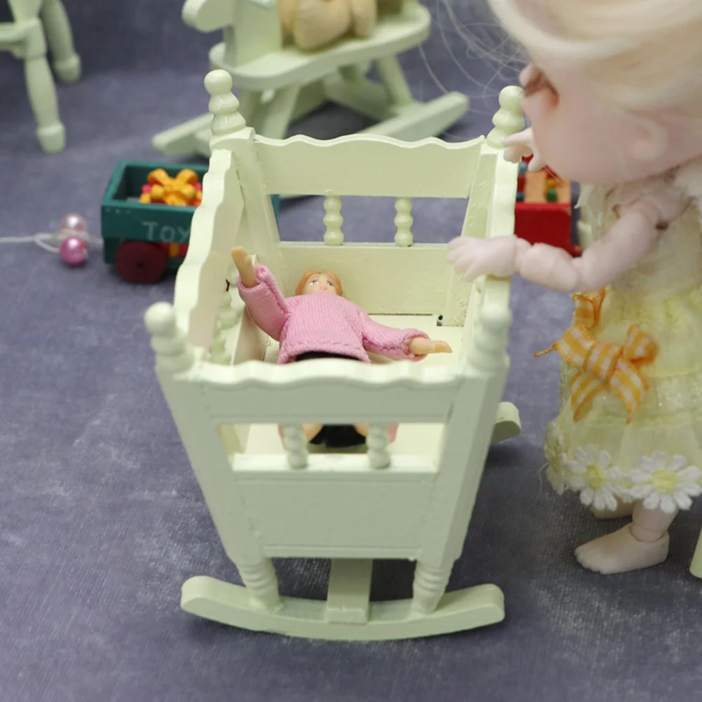 

1 комплект миниатюрной мебели, деревянный легкий декор премиум-класса для детской комнаты, аксессуар для мини-домика, очаровательная колыбель, деревянная лошадь