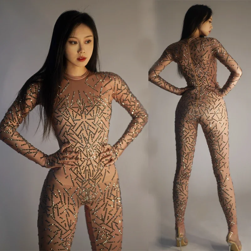 Black Gold Rhinestones Jumpsuit Women Party Jazz Dance Outfit Nightclub Dj Ds Gogo Costumes Stage Performance Wear XS6641