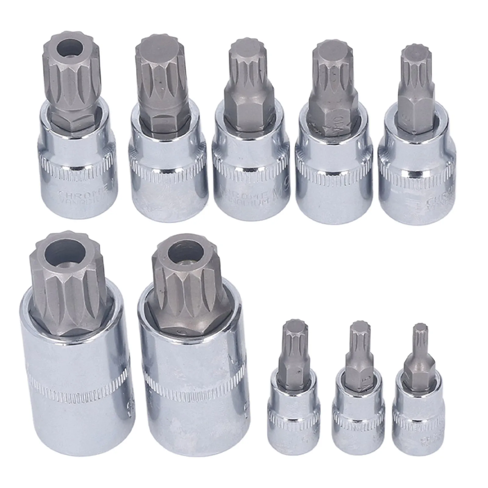 Zestaw bitów nasadowych trójkątnych z rowkami, nasadki M4 na 1/4 cala, 3/8 cala, 1/2 cala, zestaw bitów z rowkami CR V z pudełkiem do przechowywania.