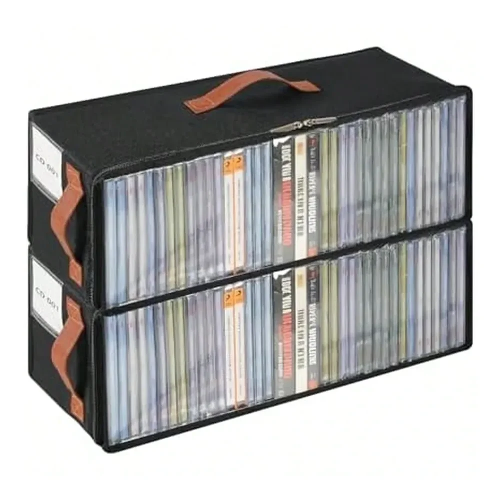 

Pack CD Storage Box, Stackable CD Case Holder With Front Zippered Clear Window And Handles, 15.7 X 6.1 X 5.3 Inches Oxford Fabr