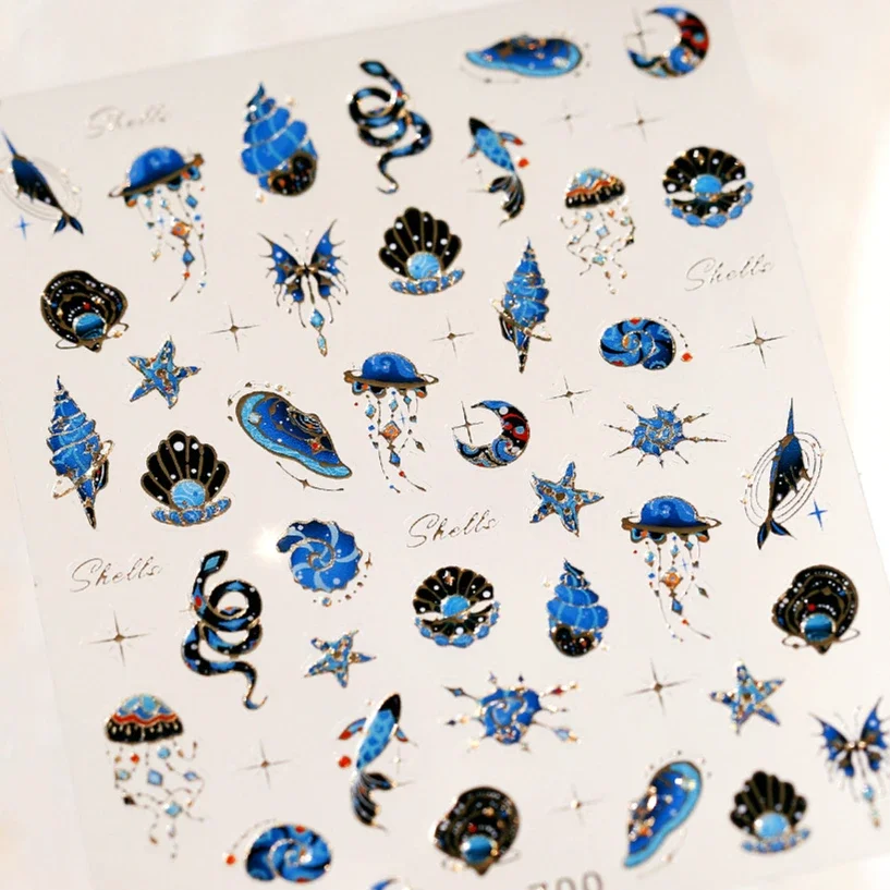 Koi Fish Star Moon Shell Snake Jellyfish Totem Gems Conch Starfish Y2K Dragon Phoenix Crane Deer Nail Art Sticker Manicure Decal