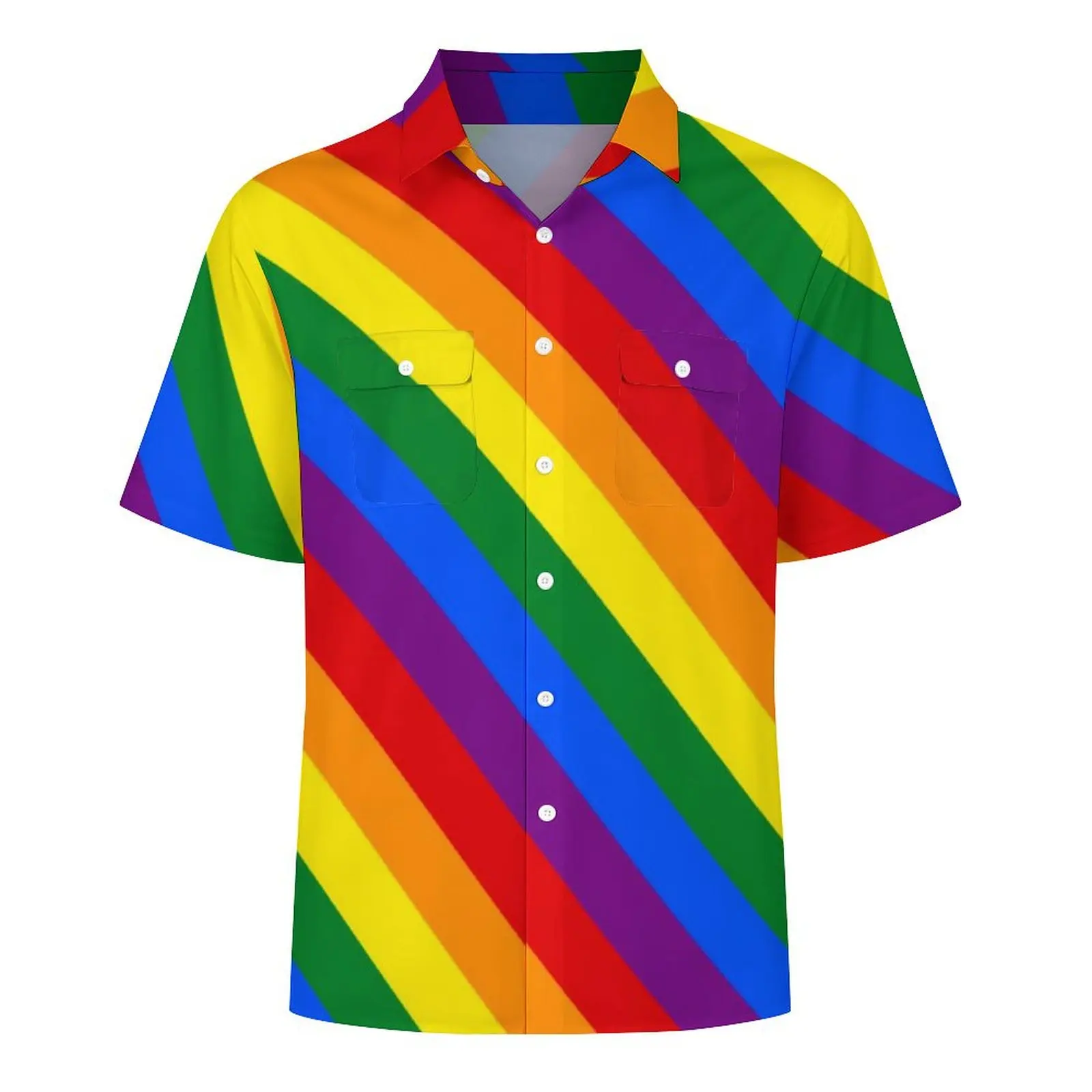 LGBT Rainbow Hawaii Shirt For Men Beach Gay Pride Flag Casual Shirts Short Sleeves Streetwear Custom Classic Oversized Blouses