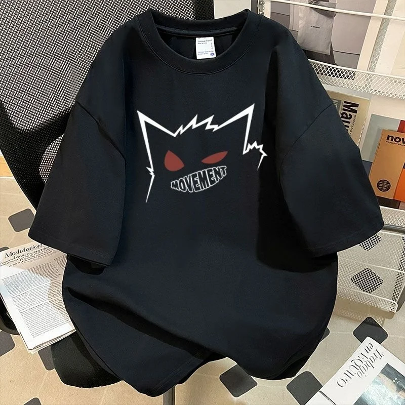 Pokemon Gengar Minimalist Line Art Anime T-Shirt Men 100% Cotton Short Sleeve Casual Oversized Tees Unisex Streetwear Tops view 2