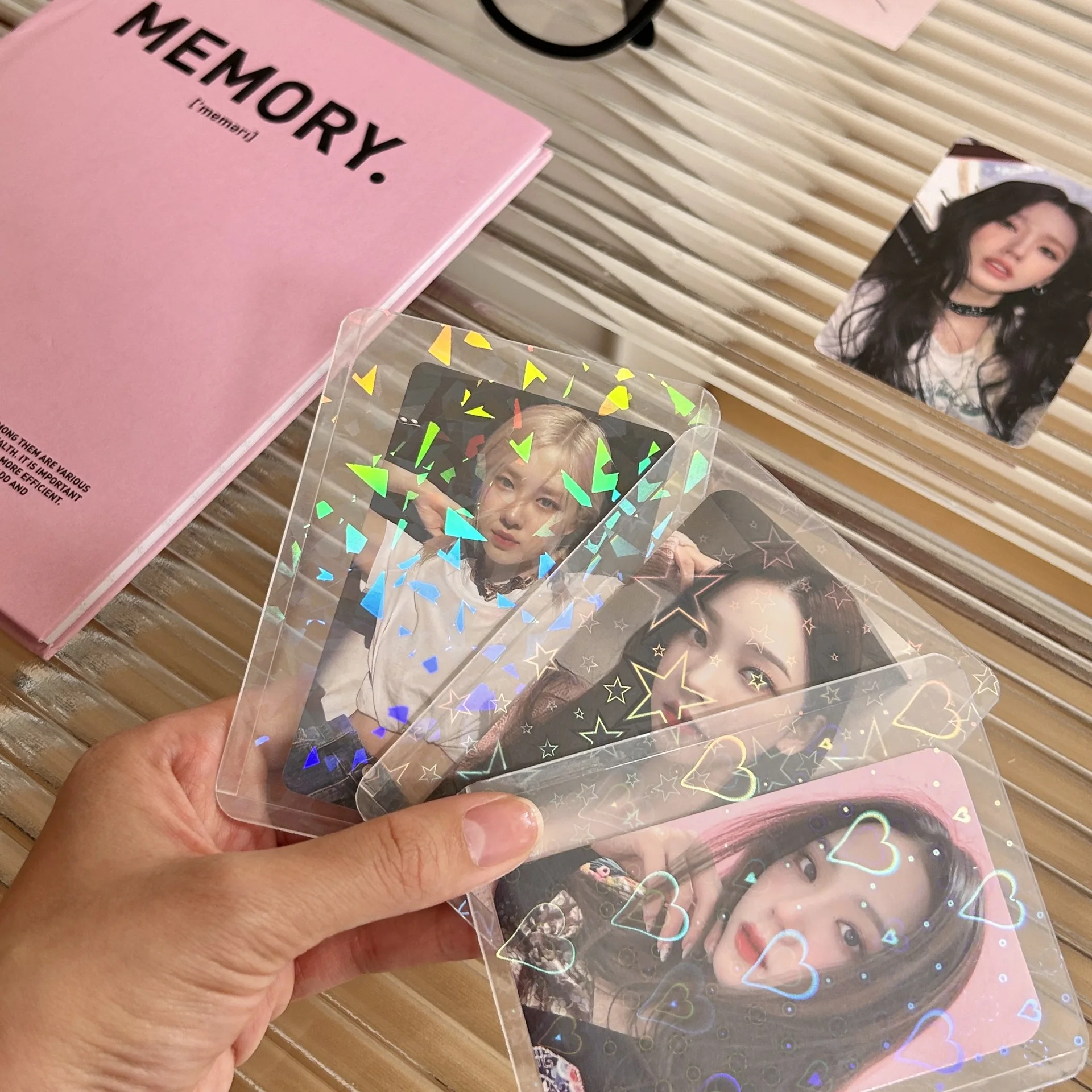 Love Heart Star Photo Sleeves, Photocard Toploader, Idol Photo Cards, Estojo protetor, Claro, Anti-Scratch Card Holder, 3 ", 5pcs