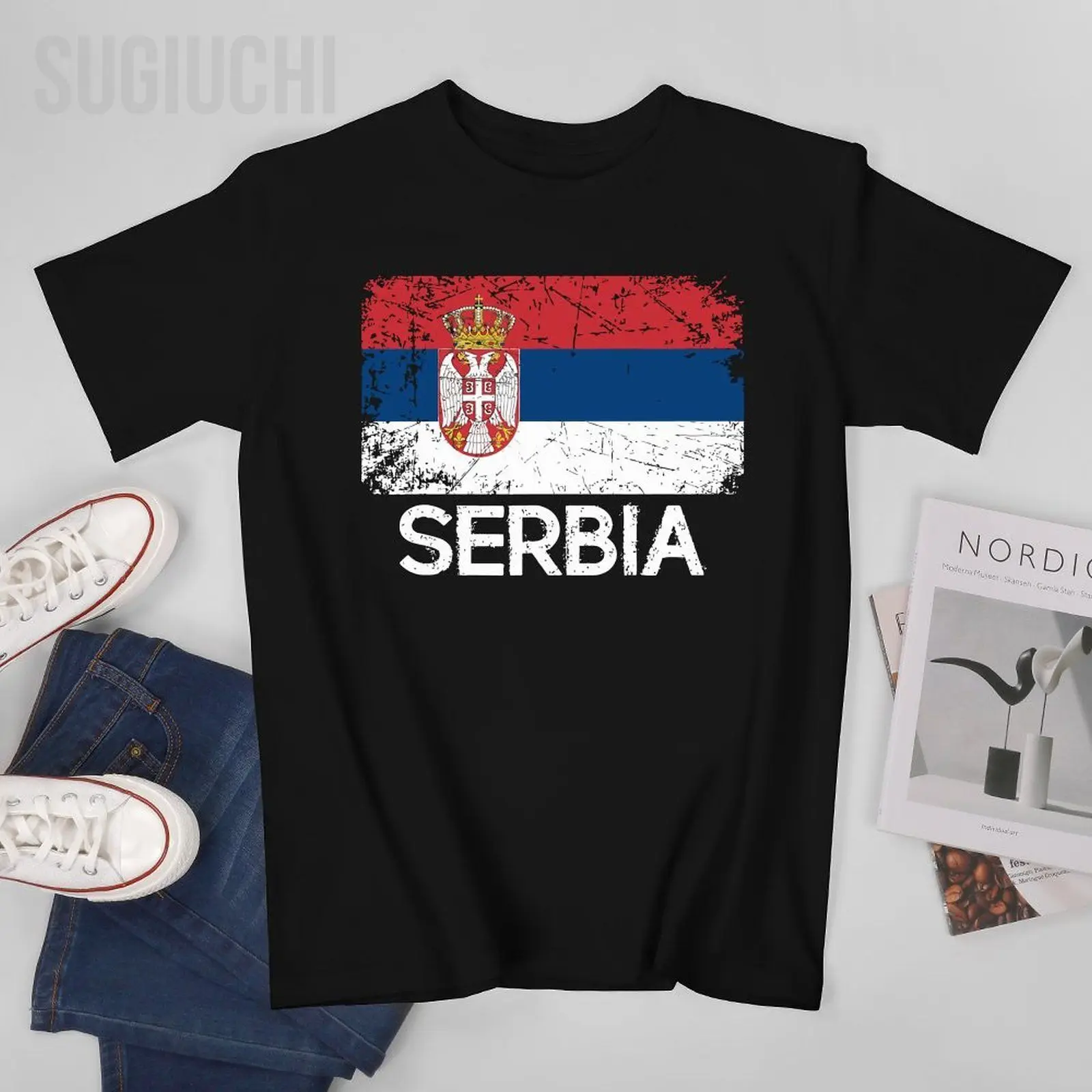 

Мужская футболка унисекс с сербским флагом, винтажная футболка «Сделано в Сербии», футболки с круглым вырезом, футболка из 100% хлопка для женщин и мальчиков