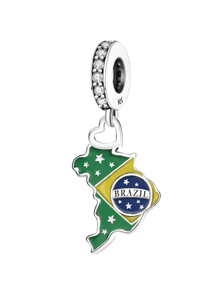 925 Sterling Silver Columbia Brazil Various Countries Charms Beads Fit Original Bracelets Bangles Fine Jewelry Gift