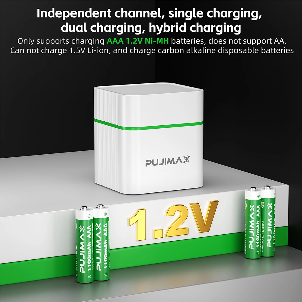 PUJIMAX 1.2V AAA Rechargeable Battery 4/8/12 Slot Smart Flip Top Charger 1100mAh Ni-MH Battery Flashlight Toys Clocks MP3 Player