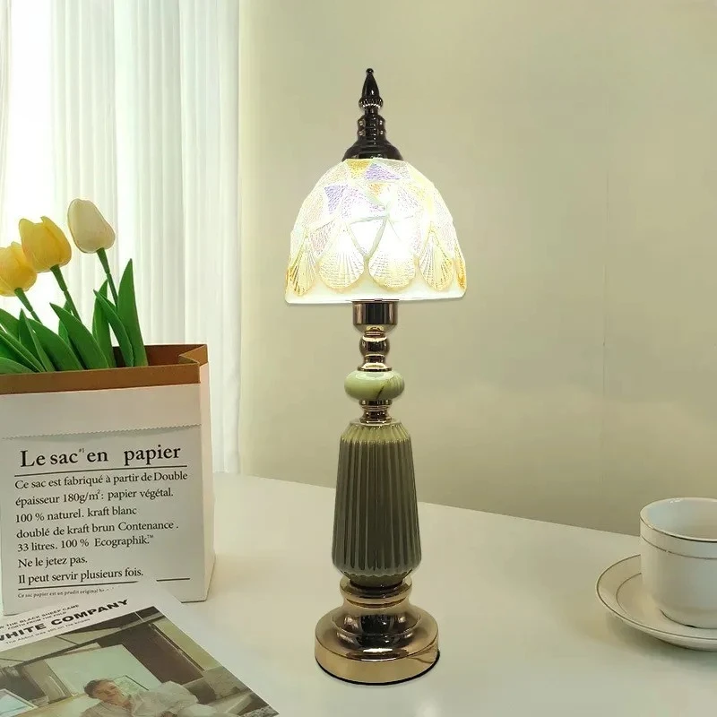 French Colored Glaze Lampshade Floor Lamps Living Room Study Room Bedroom Bedside Art Home Illumination Decor LED Standing Light