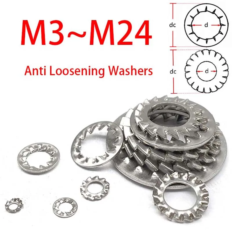 M3-M24 304Stainless Steel Lock Washer/External and Internal Sawtooth Pad Multi-tooth Anti-skid Stop Anti-release Gasket