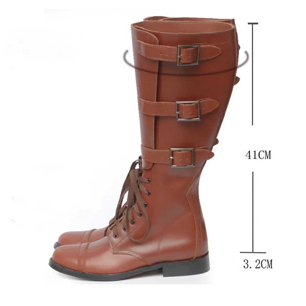 Retro WORLD War II Cavalry Tank Panzer Boots Patton Fury Brown Adjustable Men's Boots