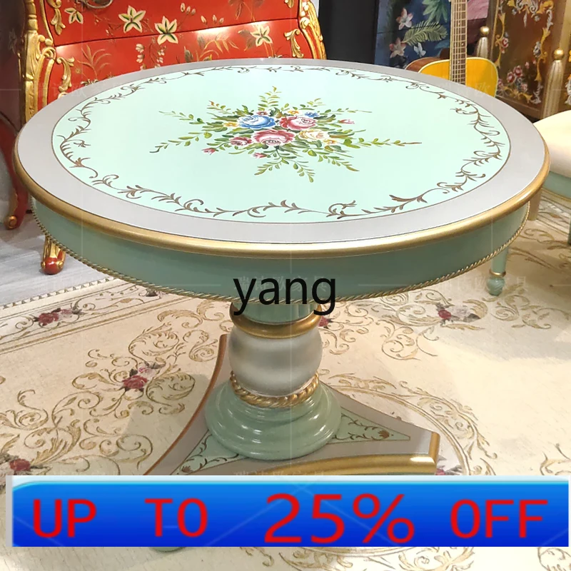 

LH solid wood round dining table home dining room painted furniture pastoral small apartment dining table