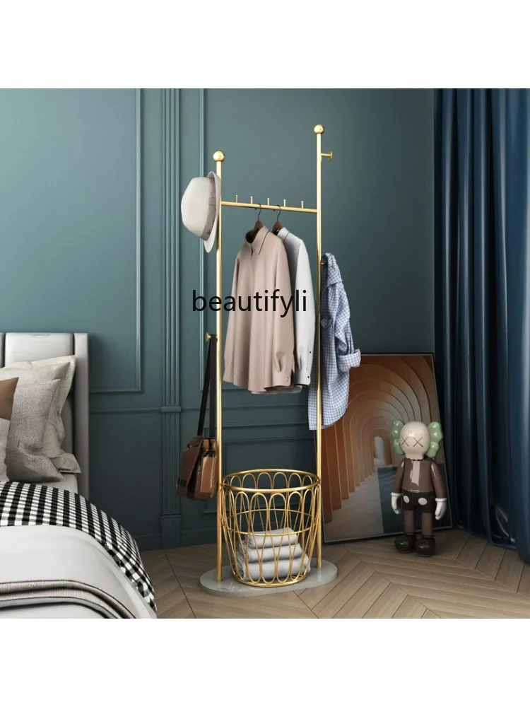 

GY Light Luxury Iron Hanger Floor Bedroom and Household Storage Rack Modern Simple Coat Rack Marble Clothes Rack