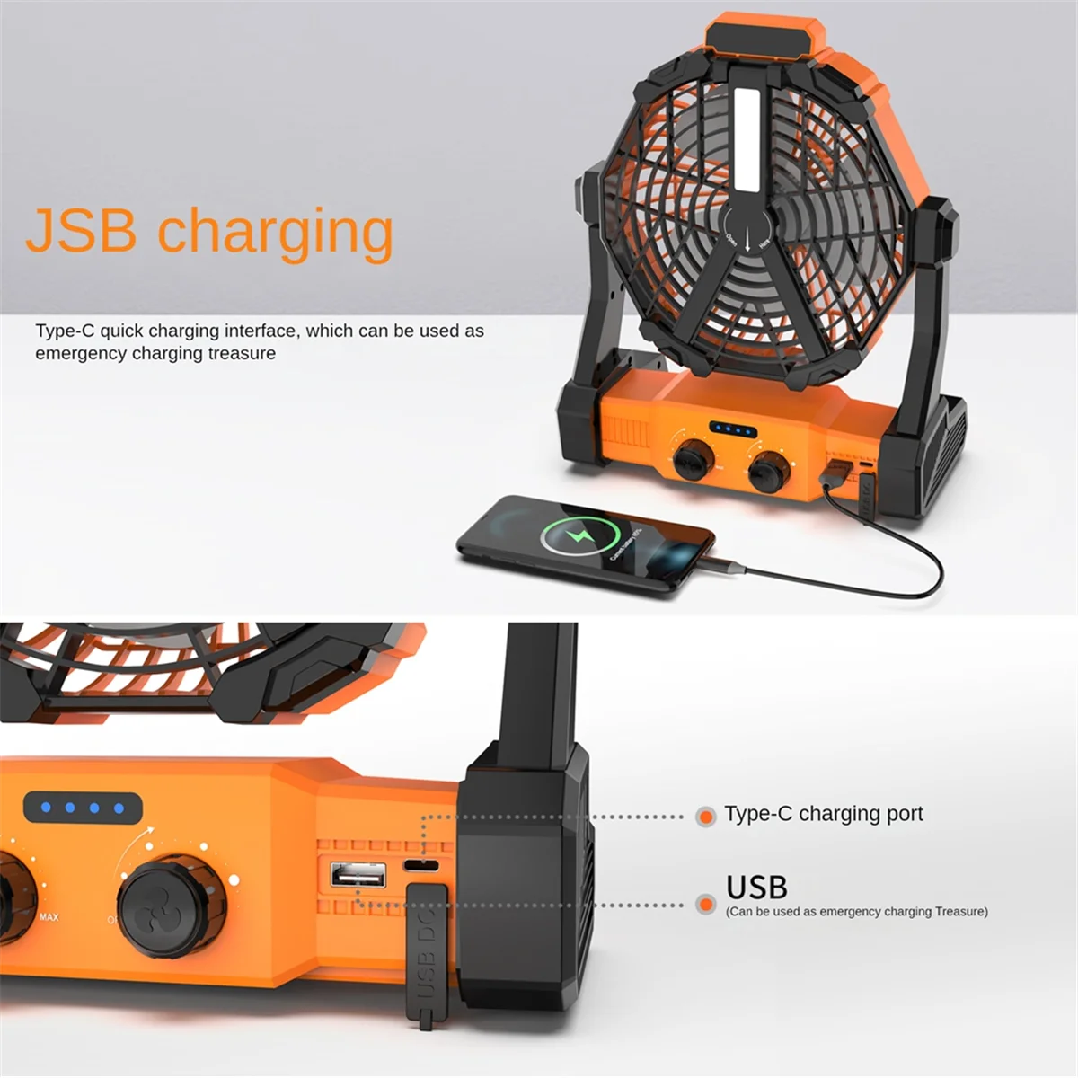 Portable Camping Fan with LED Lantern 8000mah Outdoor Fan Personal Rechargeable Fan for Travel, Hiking, Fishing, Picni