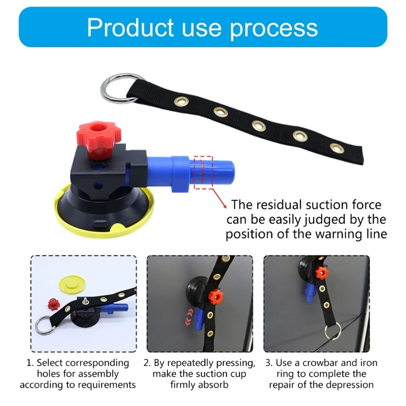 Car Dent Repair Tool Set with Vacuum Suction Cup & Fabric Straps Auto Body Dent Removal Tool set for Most Vehicle Types