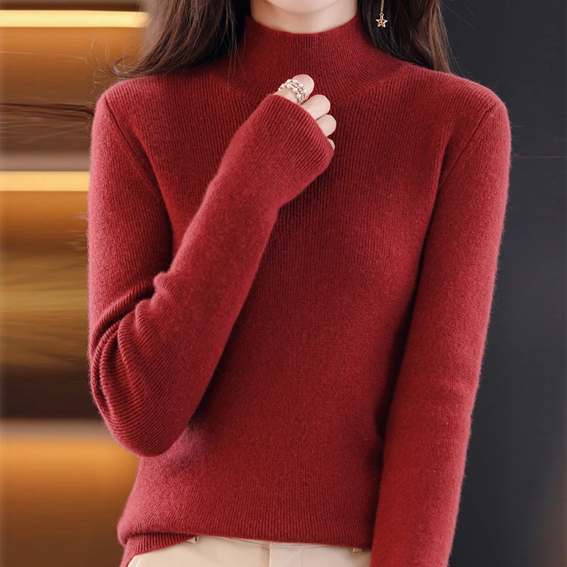 2023 Pullover Turtleneck Cashmere Sweater Women's Solid Color Casual Long-sleeved Loose Hedging Base Women's Fall/winter