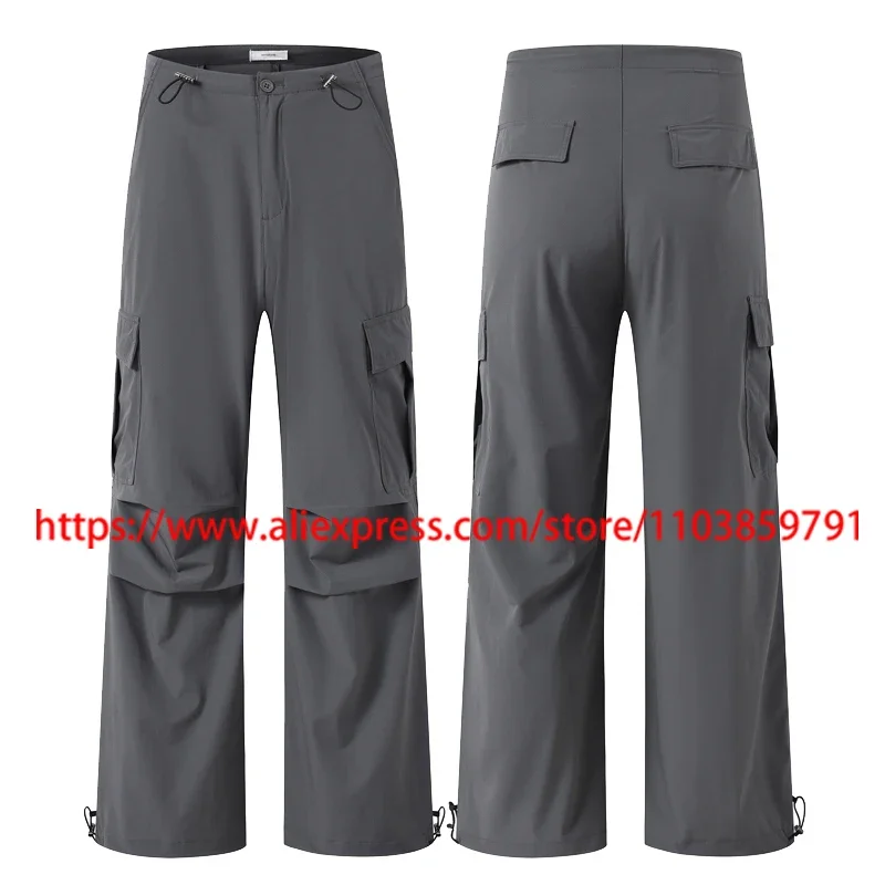 한국식 낙하산병 Nonnod 캐주얼 바지 대형 포켓 무릎 주름 넓은 다리 바지 방수 속건성 Nonnod 카고 바지