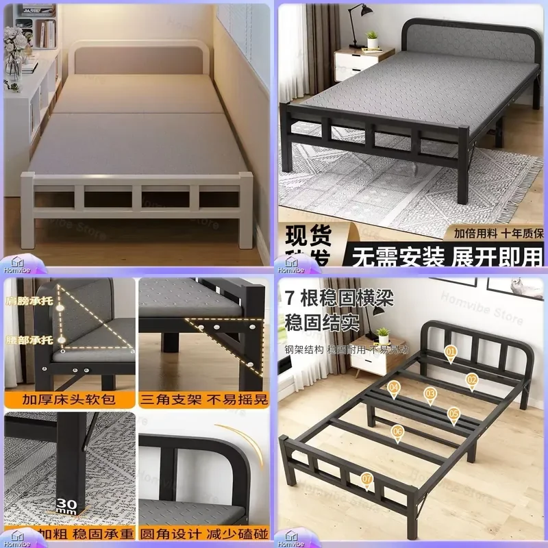 for Rollaway Bed Single Hard Board Portable Iron Folding Bed for Adult Dormitory Home Rental Room Simple Extra Guest Bed