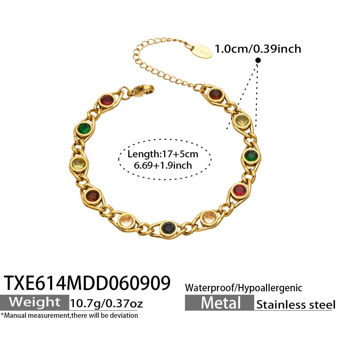 Boho Bunte Zirkon Halskette Armband 18k Vergoldetes Edelstahl Schmuckset für Damen Zierliches Party-Schmuckset – Detail 7
