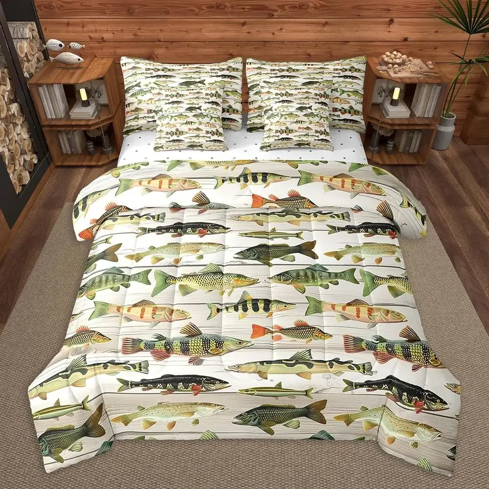 King Size Comforter Set with Sheets, Hunting Theme Bedding, Suitable for Boys and Girls, Beige Wood Plank Design, Microfiber Bed
