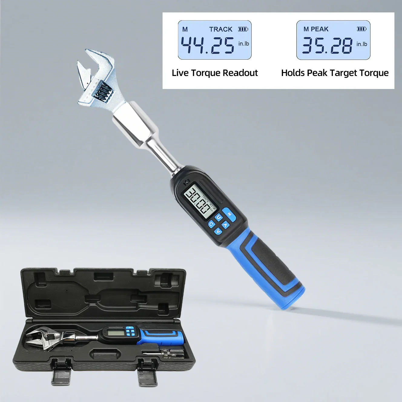 Adjustable Digital Torque Wrench Spanner Head, 6.8-135N.m Electronic Jaw Open End Torque Wrench with Buzzer & LED