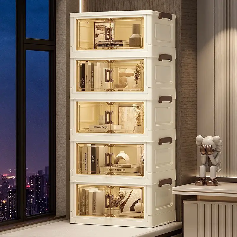 

Folding installation-free storage box Multi-layer plastic storage cabinet Multifunctional household bedroom Living room sundries