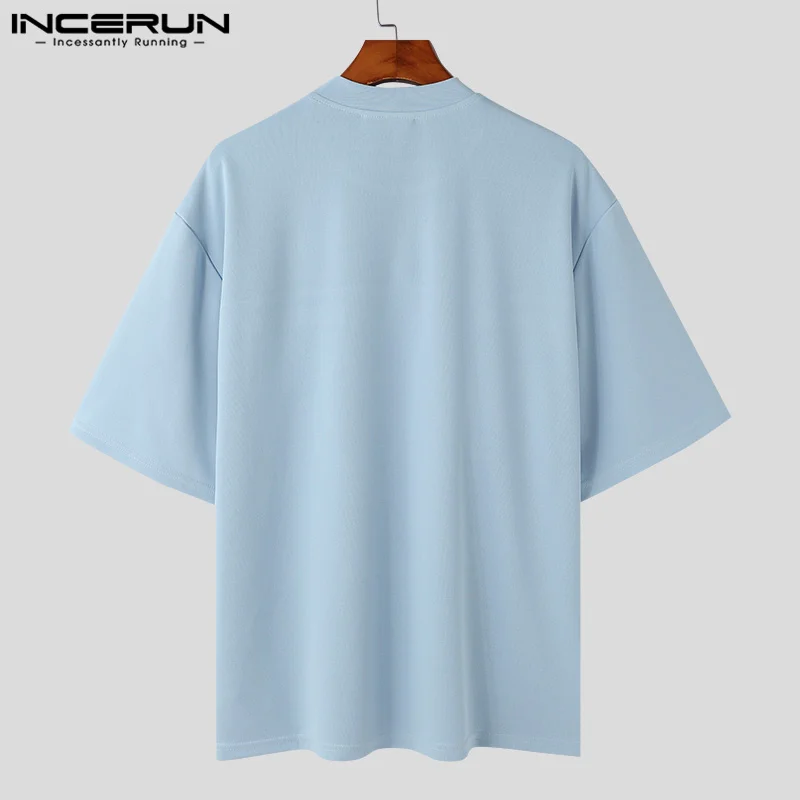 INCERUN Men T Shirt Solid Color O-neck Short Sleeve Summer Casual Men Clothing Streetwear 2024 Loose Korean Fashion Tee Tops image 5