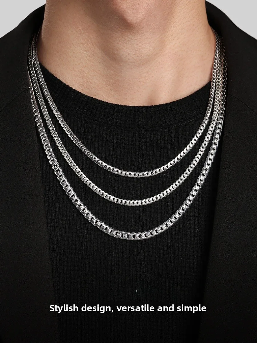 

Original Design Pure 990 Silver Cuban Necklace Men's Snake Bone Single Chain No Pendant Unisex out Fashion Jewelry