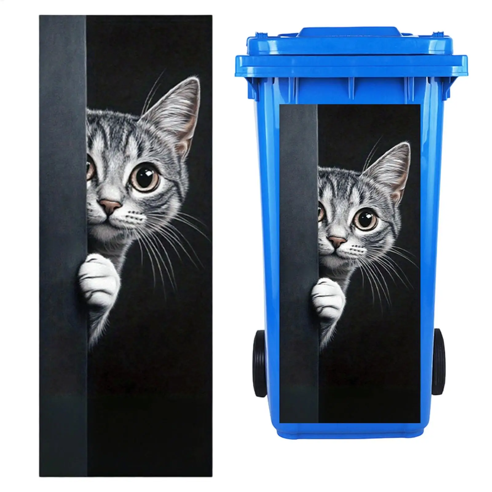 Funny Cat Trash Can Stickers Waterproof Outdoor Garbage Bin Decals with Strong Adhesive Cute PVC Self-Adhesive Decor for Kitchen