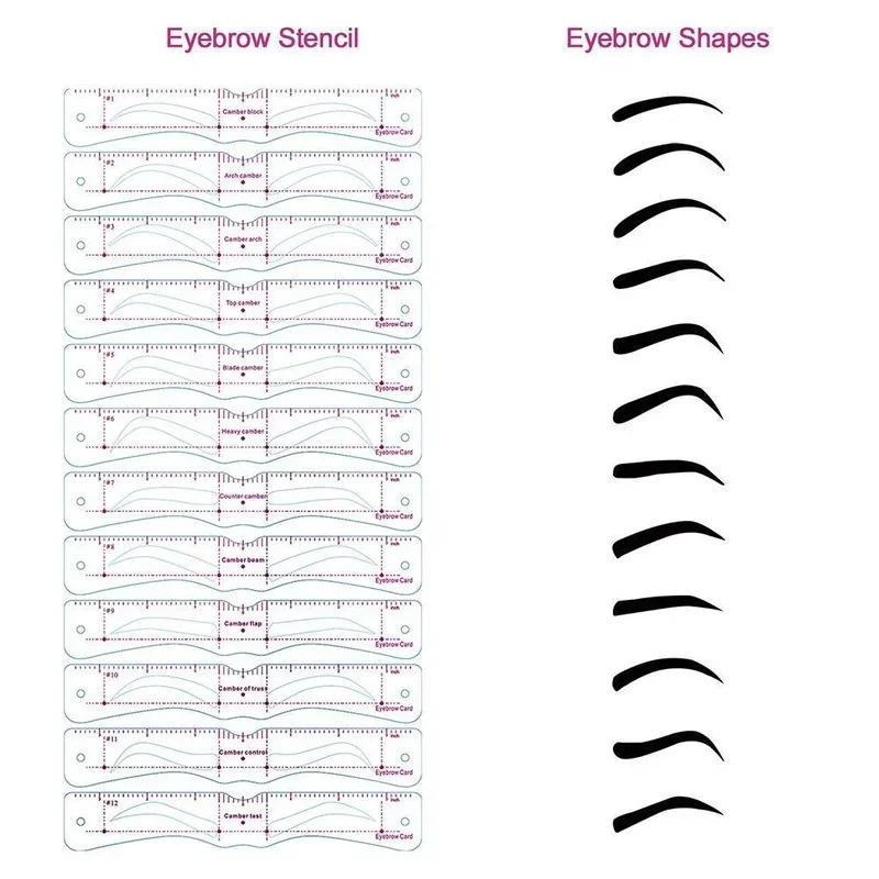 Reusable Eyebrow Shaper DIY 12 Set Soft Ruler Brow Definer Eyebrow Stamp Card Soft Ruler Stencil Shaping Makeup Tool